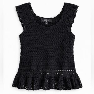 Rails Hattie Crochet Knit Peplum Tank Top Sleeveless Textured Black Small NWT